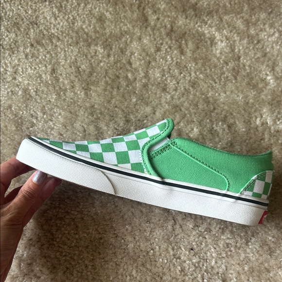 Vans Womens Green and White Checkered Slip-On Sneakers - Picture 9 of 11